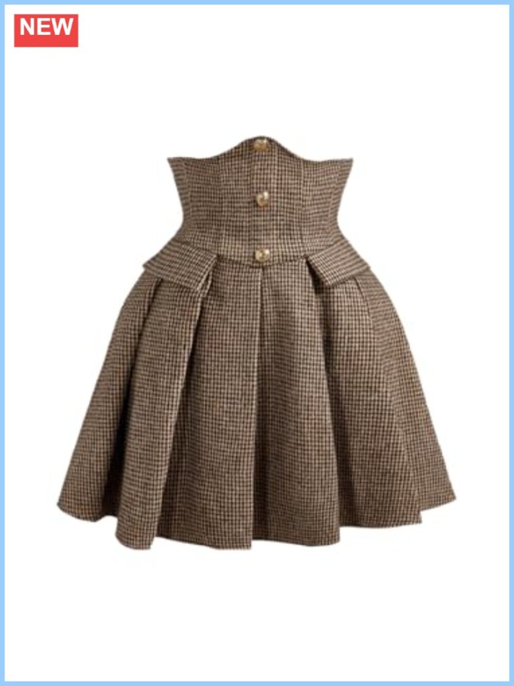 Plaid Mini Skirt Button Front Pleated A Line Flowy Houndstooth High Waist
